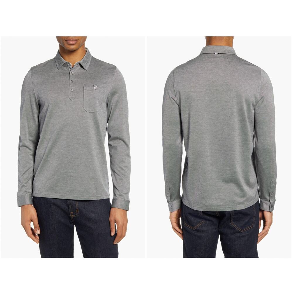 Ted Baker Amuse Long Sleeve Piqué Polo Grey sz 7